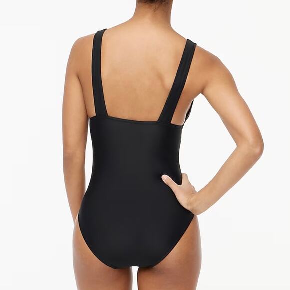 J Crew Factory Womens V-Neck Ruched One Piece Swimsuit Large Black - Picture 7 of 14